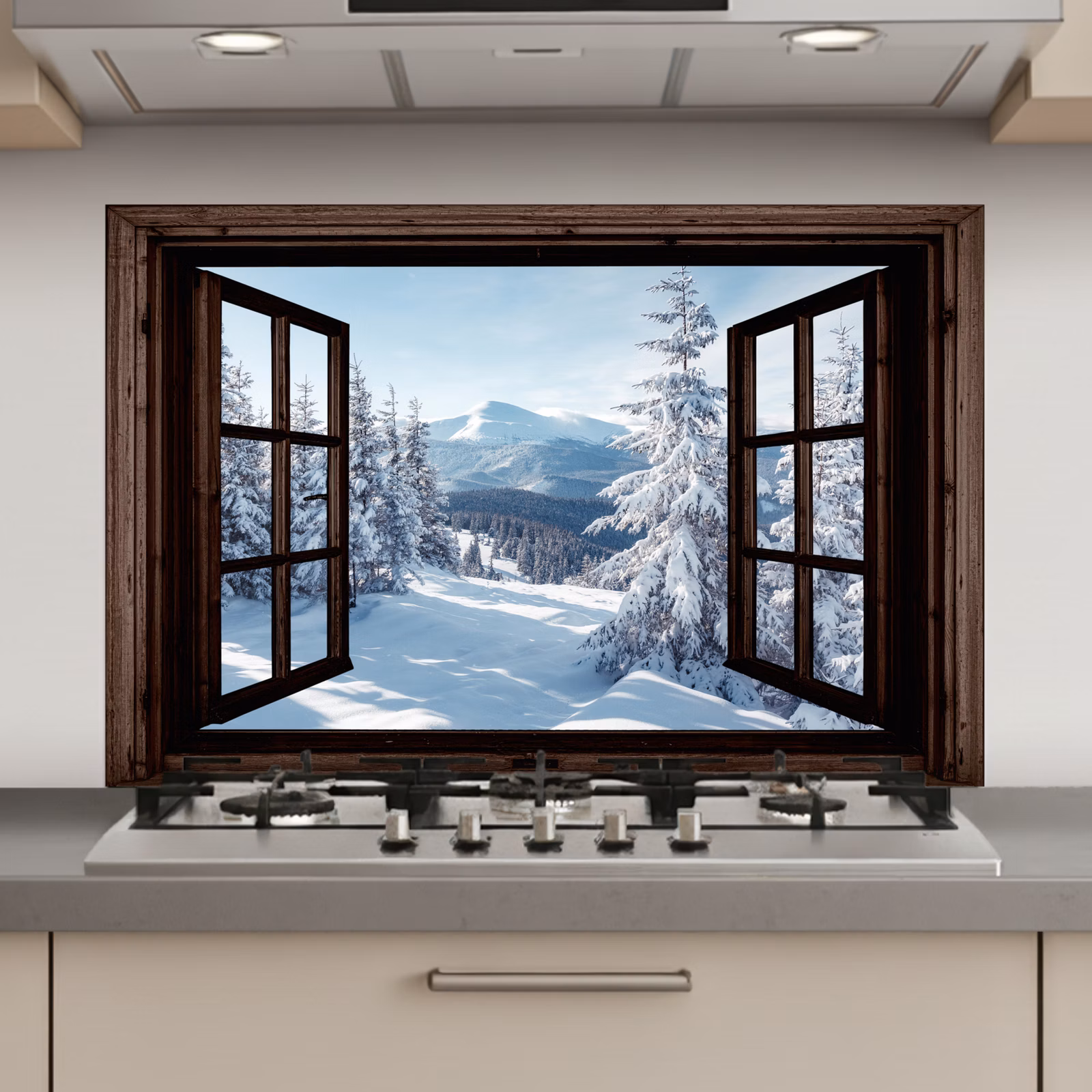 Keuken achterwand - Winter - Landschap - Natuur - Berg - Bomen - Doorkijk - Uitzicht — 1