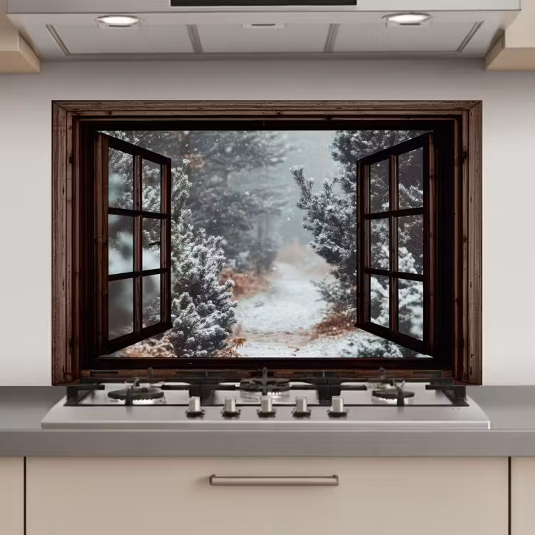 Keuken achterwand - Bos - Winter - Bomen - Natuur - Pad - Doorkijk — 1