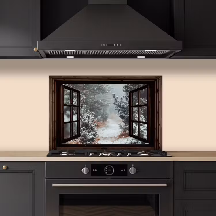Keuken achterwand - Bos - Winter - Bomen - Natuur - Pad - Doorkijk — 2