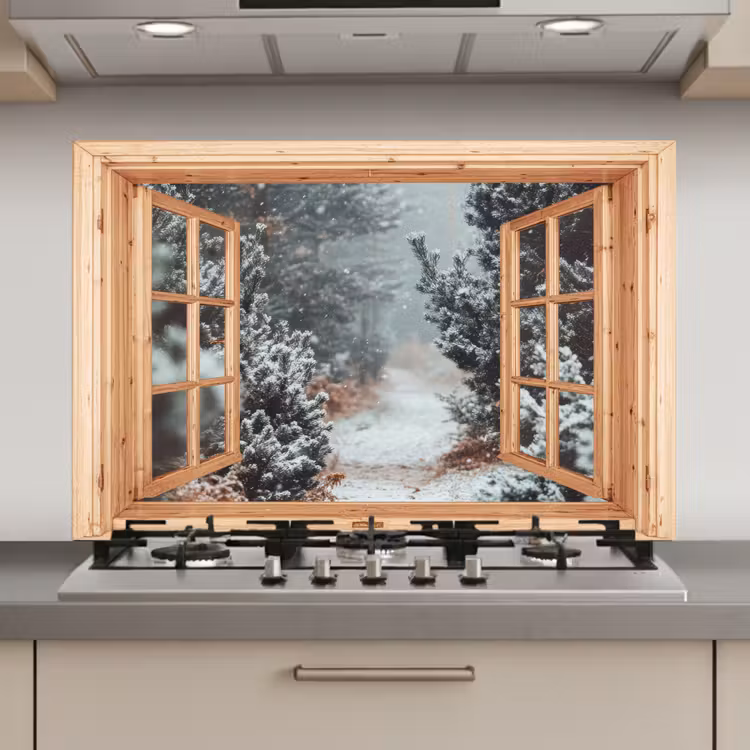 Keuken achterwand - Bos - Winter - Bomen - Natuur - Pad - Doorkijk — 1