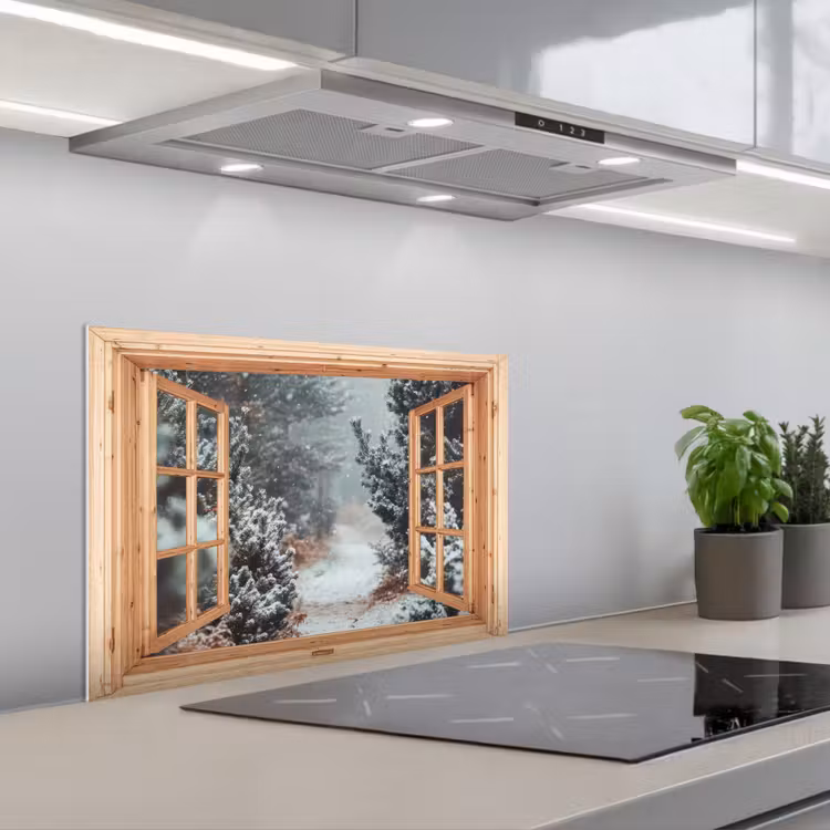 Keuken achterwand - Bos - Winter - Bomen - Natuur - Pad - Doorkijk — 5