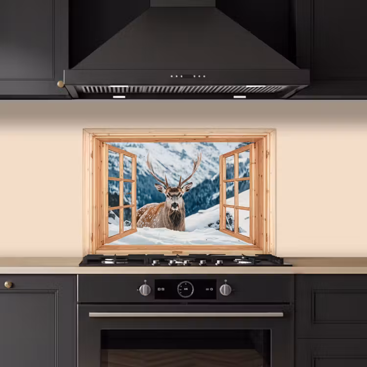 Keuken achterwand - Doorkijk - Hert - Landschap - Winter - Natuur - Dieren - Bergen — 2