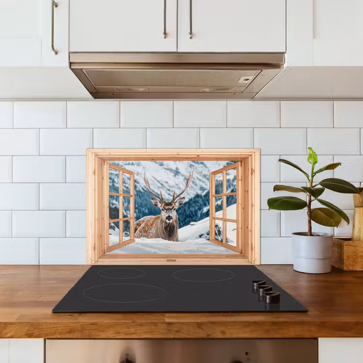 Keuken achterwand - Doorkijk - Hert - Landschap - Winter - Natuur - Dieren - Bergen — 6