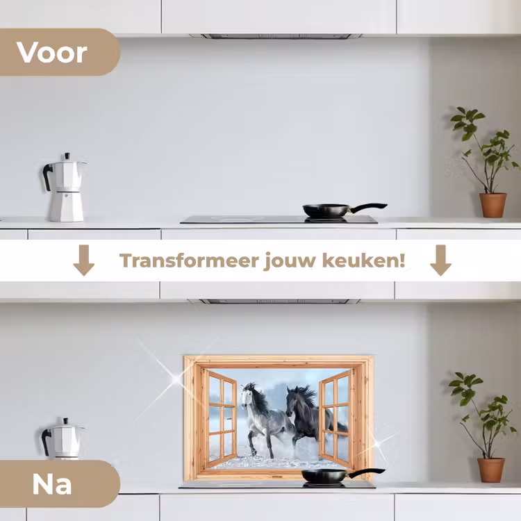 Keuken achterwand - Doorkijk - Paarden - Winter - Dieren - Natuur - Hout — 3
