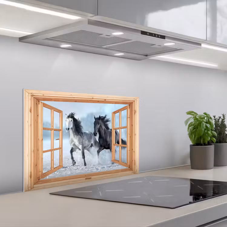 Keuken achterwand - Doorkijk - Paarden - Winter - Dieren - Natuur - Hout — 5