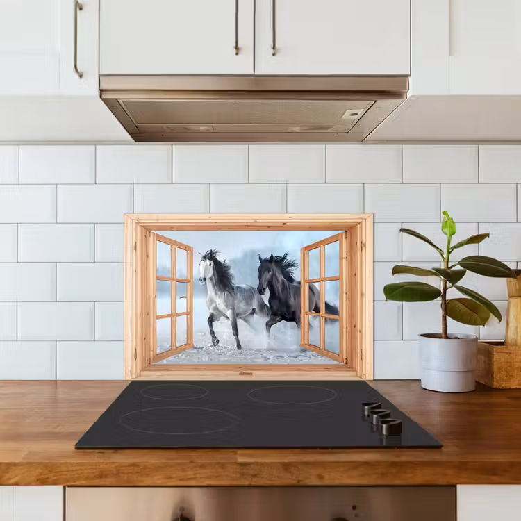 Keuken achterwand - Doorkijk - Paarden - Winter - Dieren - Natuur - Hout — 6