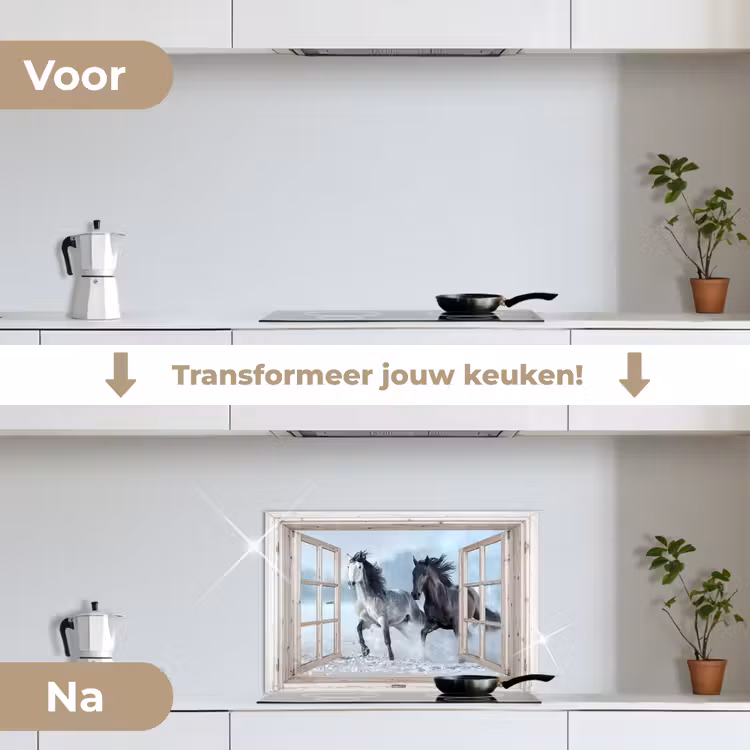 Keuken achterwand - Doorkijk - Paarden - Winter - Dieren - Natuur - Wit — 3