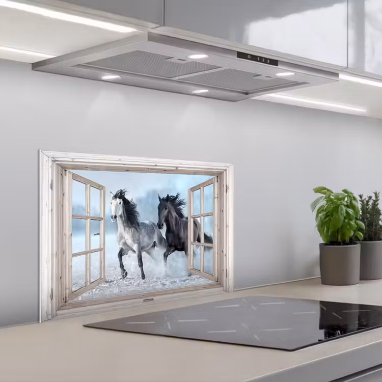 Keuken achterwand - Doorkijk - Paarden - Winter - Dieren - Natuur - Wit — 5