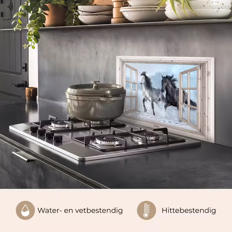 Keuken achterwand - Doorkijk - Paarden - Winter - Dieren - Natuur - Wit — 7