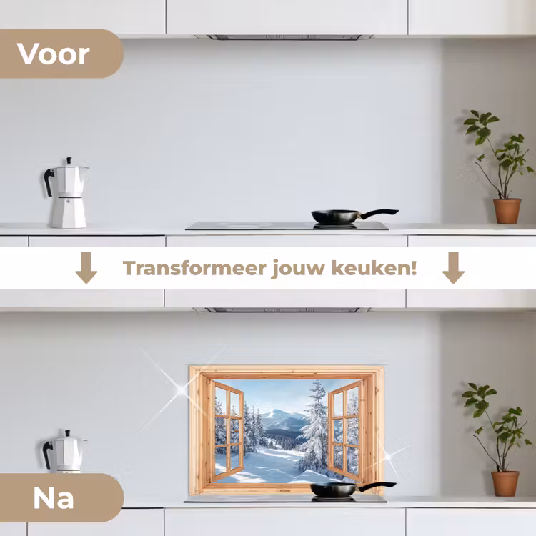 Keuken achterwand - Doorkijk - Winterlandschap - Natuur - Berg - Bomen - Hout — 3