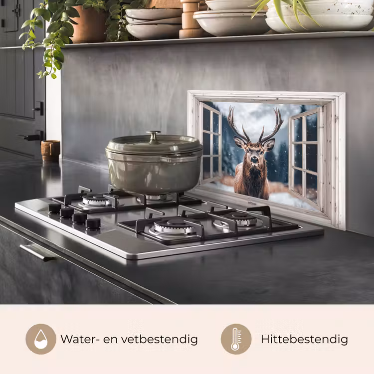 Keuken achterwand - Hert - Dieren - Landschap - Winter - Sneeuw - Doorkijk - Natuur — 7