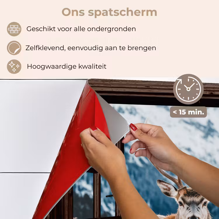 Keuken achterwand - Hert - Landschap - Winter - Natuur - Dieren - Doorkijk - Bergen — 4