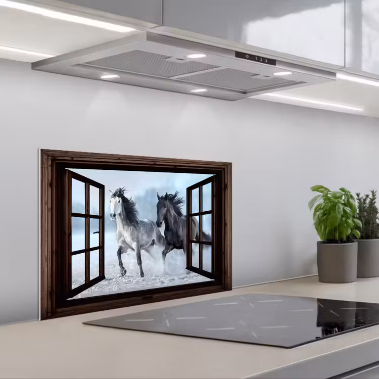 Keuken achterwand - Paarden - Winter - Dieren - Natuur - Doorkijk — 5
