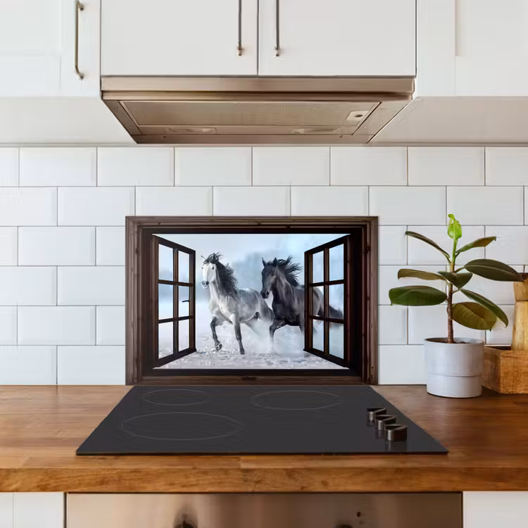 Keuken achterwand - Paarden - Winter - Dieren - Natuur - Doorkijk — 6