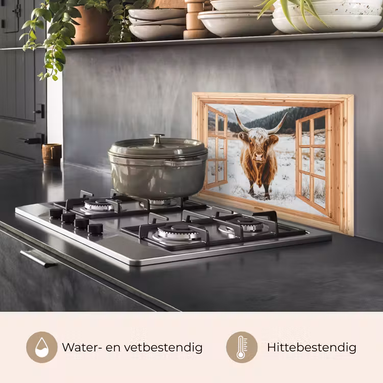 Keuken achterwand - Schotse Hooglander - Landschap - Landelijk - Bergen - Winter - Doorkijk — 7