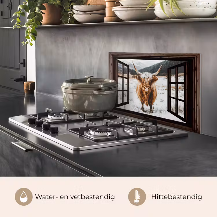 Keuken achterwand - Schotse Hooglander - Landschap - Landelijk - Bergen - Winter - Doorkijk - Donker — 7