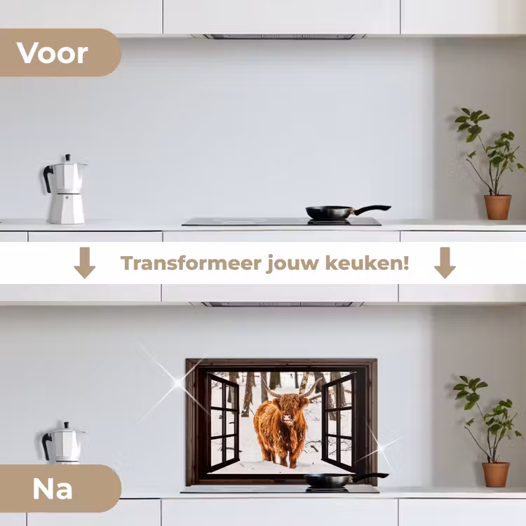 Keuken achterwand - Schotse Hooglander - Sneeuw - Natuur - Dieren - Doorkijk - Winter — 3