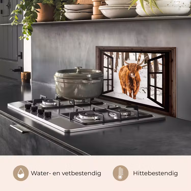 Keuken achterwand - Schotse Hooglander - Sneeuw - Natuur - Dieren - Doorkijk - Winter — 7