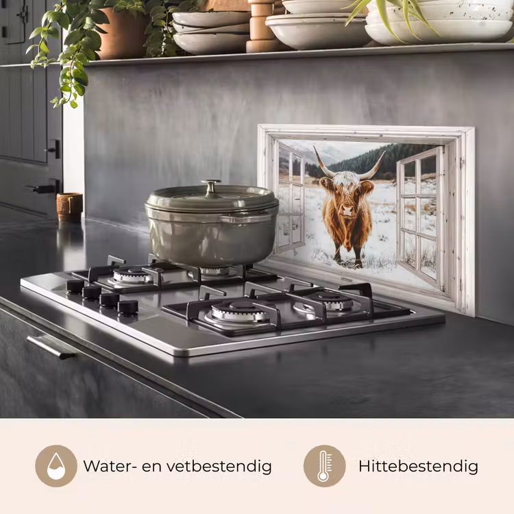 Keuken achterwand - Schotse Hooglander - Winterlandschap - Landelijk - Bergen - Doorkijk — 7