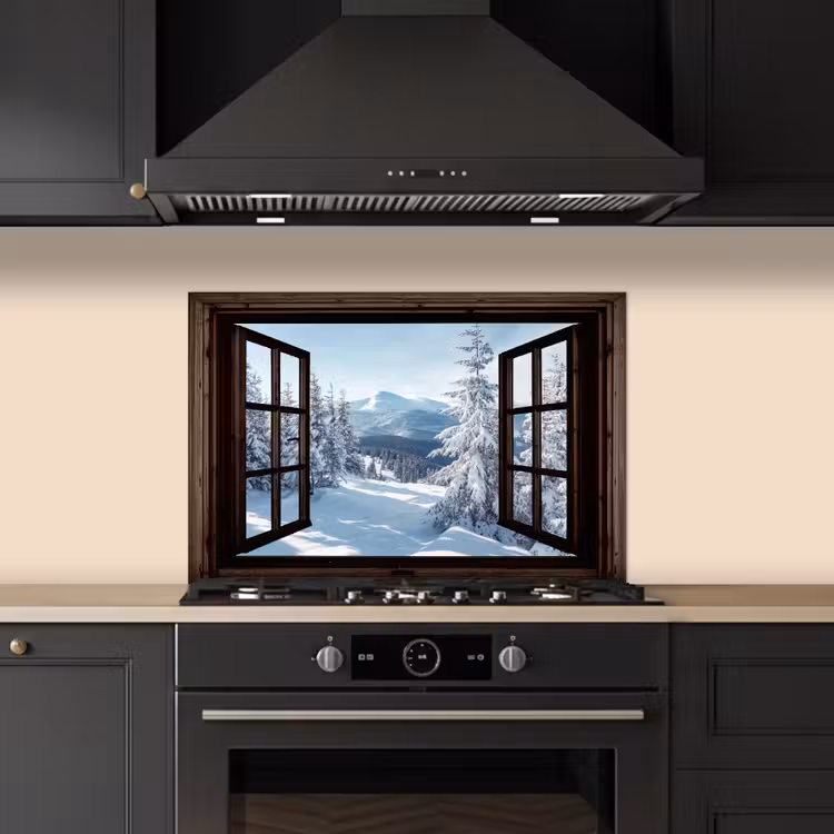 Keuken achterwand - Winter - Landschap - Natuur - Berg - Bomen - Doorkijk - Uitzicht — 2