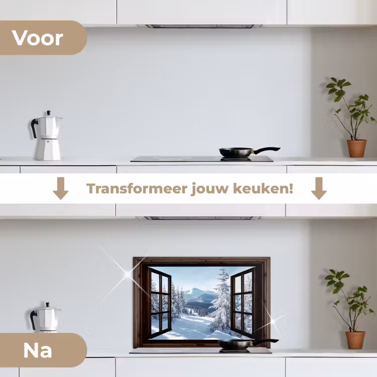 Keuken achterwand - Winter - Landschap - Natuur - Berg - Bomen - Doorkijk - Uitzicht — 3