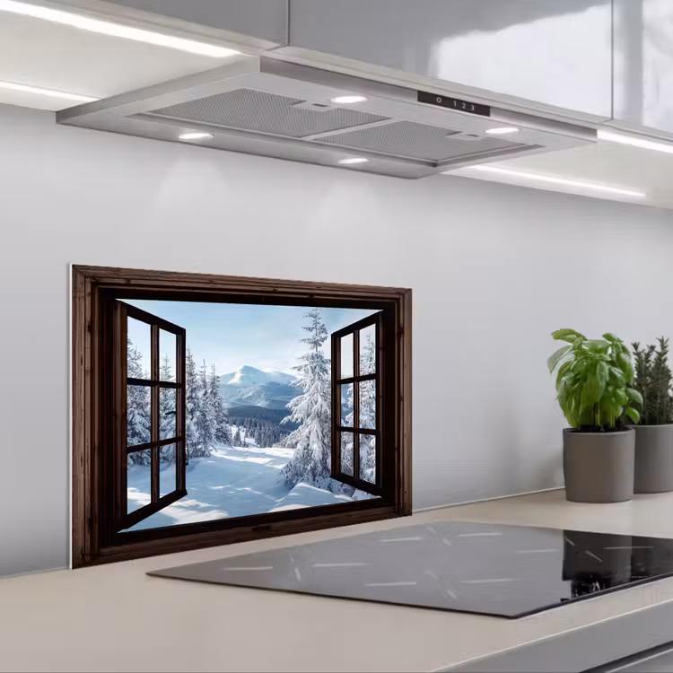 Keuken achterwand - Winter - Landschap - Natuur - Berg - Bomen - Doorkijk - Uitzicht — 5