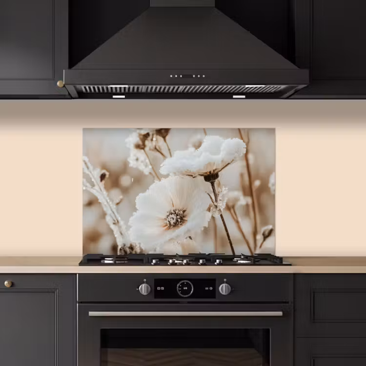 Keuken achterwand - Bloemen - Winter - Wit - Sneeuw - Beige — 2