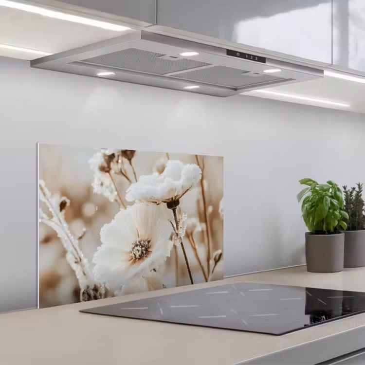 Keuken achterwand - Bloemen - Winter - Wit - Sneeuw - Beige — 5