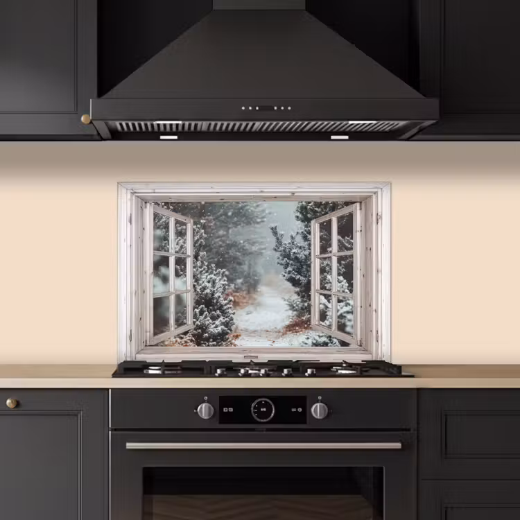 Keuken achterwand - Bos - Winter - Bomen - Natuur - Pad - Doorkijk - Wit — 2