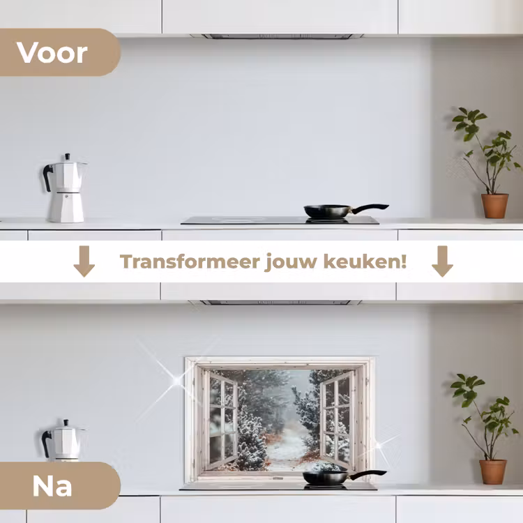 Keuken achterwand - Bos - Winter - Bomen - Natuur - Pad - Doorkijk - Wit — 3
