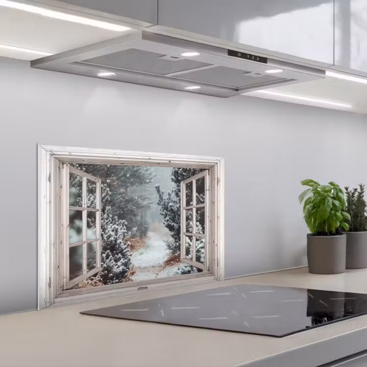 Keuken achterwand - Bos - Winter - Bomen - Natuur - Pad - Doorkijk - Wit — 5