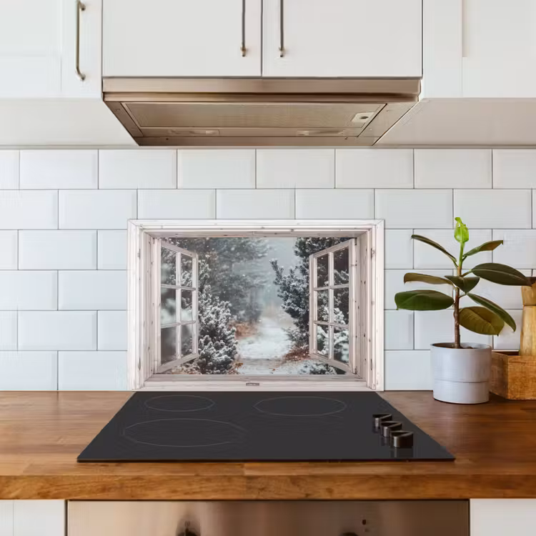 Keuken achterwand - Bos - Winter - Bomen - Natuur - Pad - Doorkijk - Wit — 6