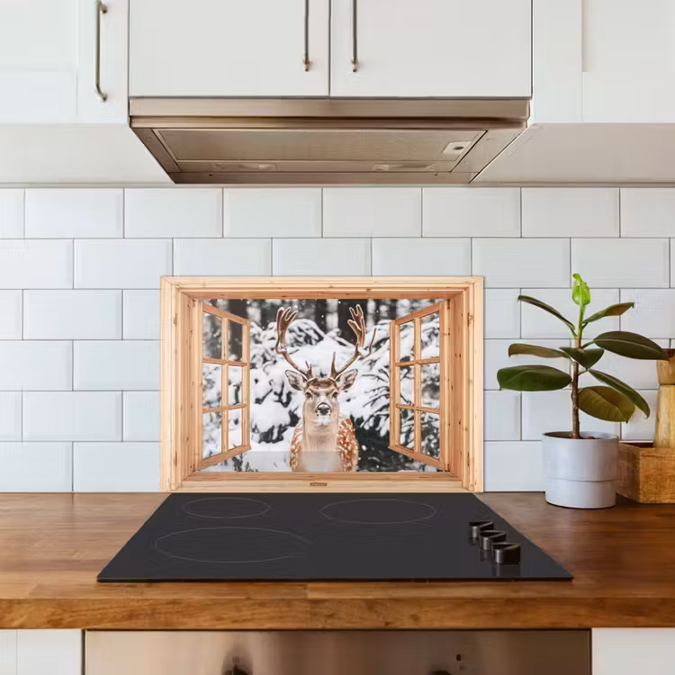 Keuken achterwand - Doorkijk - Hert - Sneeuw - Winter - Bos - Dieren — 6