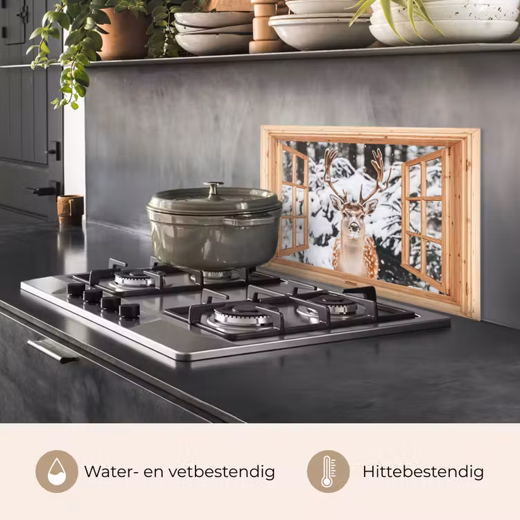 Keuken achterwand - Doorkijk - Hert - Sneeuw - Winter - Bos - Dieren — 7