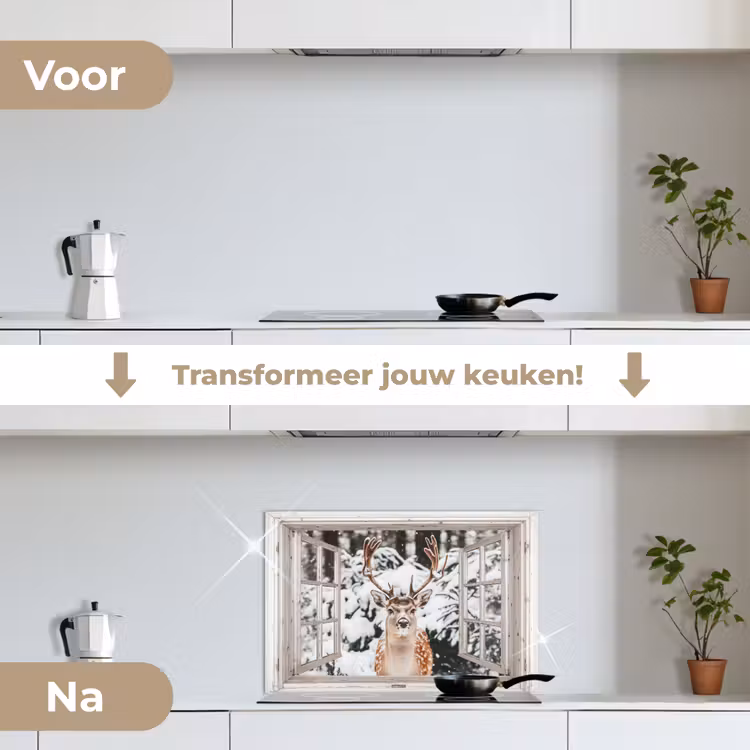 Keuken achterwand - Doorkijk - Hert - Sneeuw - Winter - Bos - Dieren - Natuur — 3