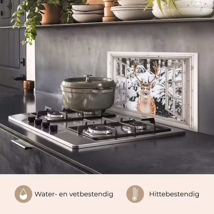 Keuken achterwand - Doorkijk - Hert - Sneeuw - Winter - Bos - Dieren - Natuur — 7