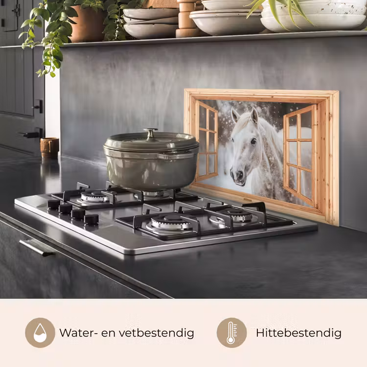 Keuken achterwand - Doorkijk - Paard - Wit - Winter - Sneeuw - Dieren — 7