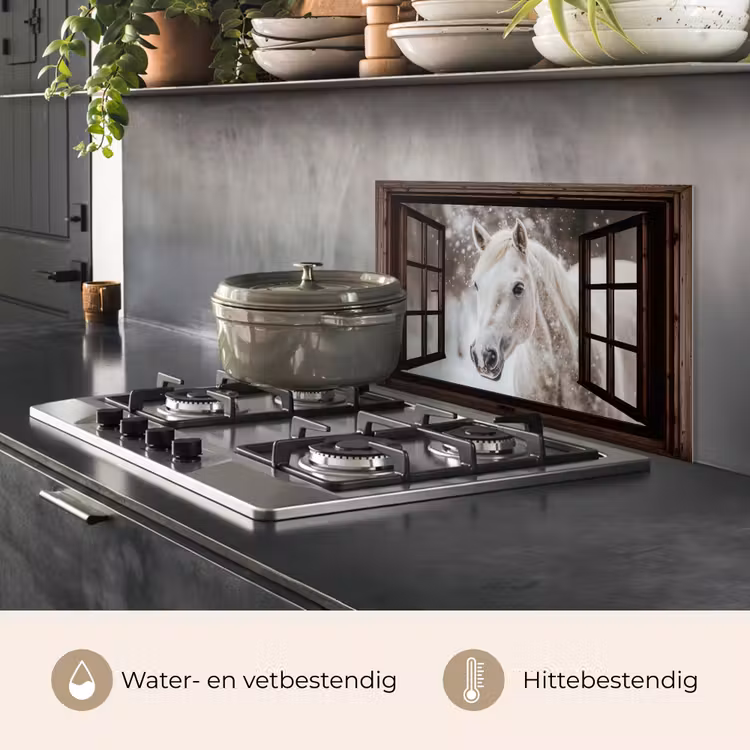 Keuken achterwand - Doorkijk - Paard - Wit - Winterlandschap - Sneeuw — 7