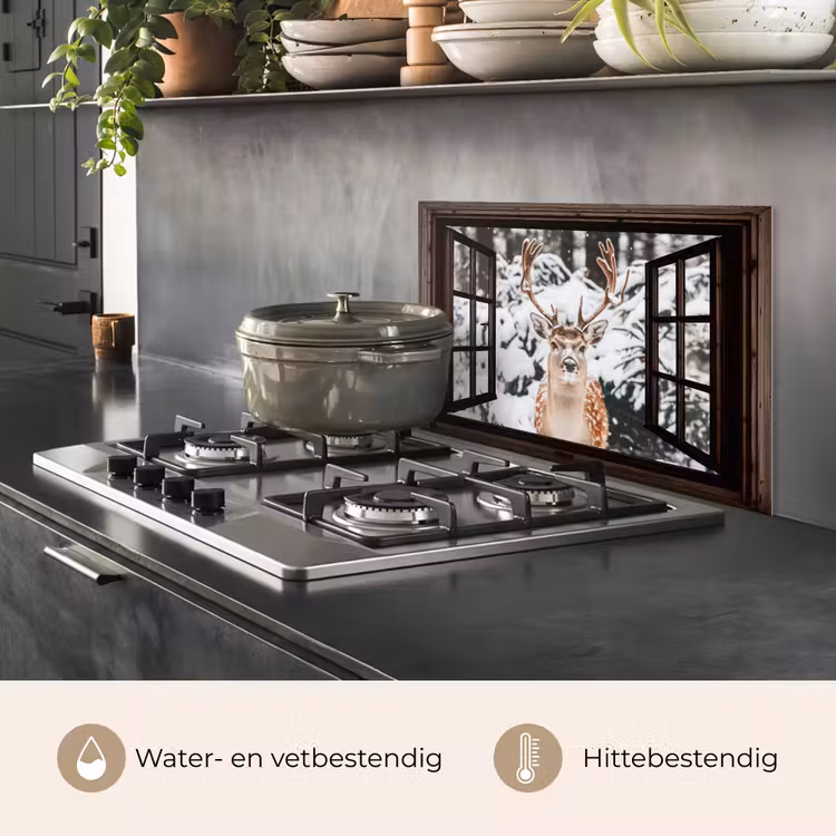 Keuken achterwand - Hert - Sneeuw - Winter - Bos - Dieren - Doorkijk — 7
