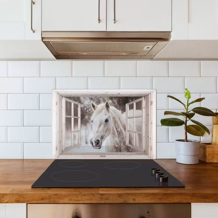 Keuken achterwand - Paard - Wit - Winter - Sneeuw - Doorkijk - Dieren — 6