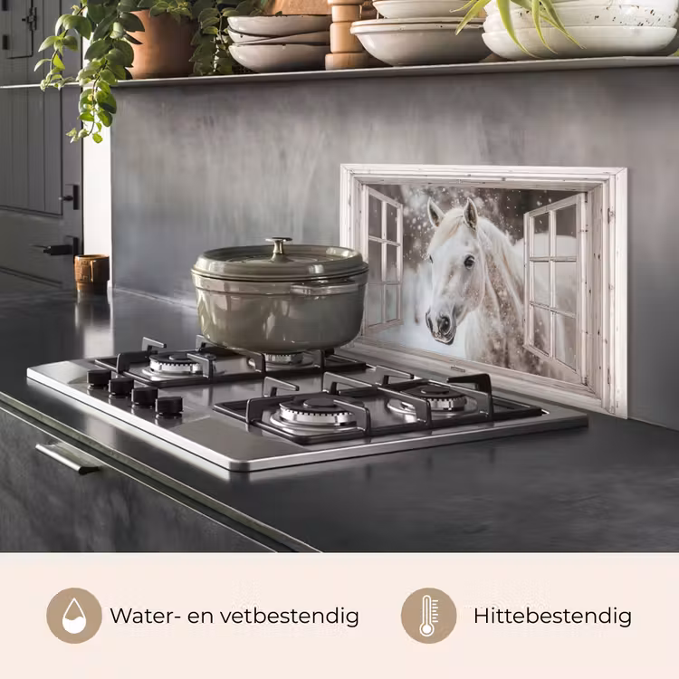 Keuken achterwand - Paard - Wit - Winter - Sneeuw - Doorkijk - Dieren — 7