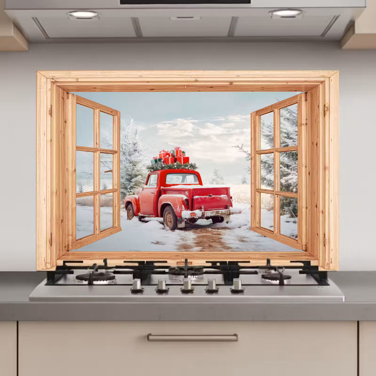 Keuken achterwand - Doorkijk - Auto - Kerst - Cadeaus - Winter - Landschap — 1