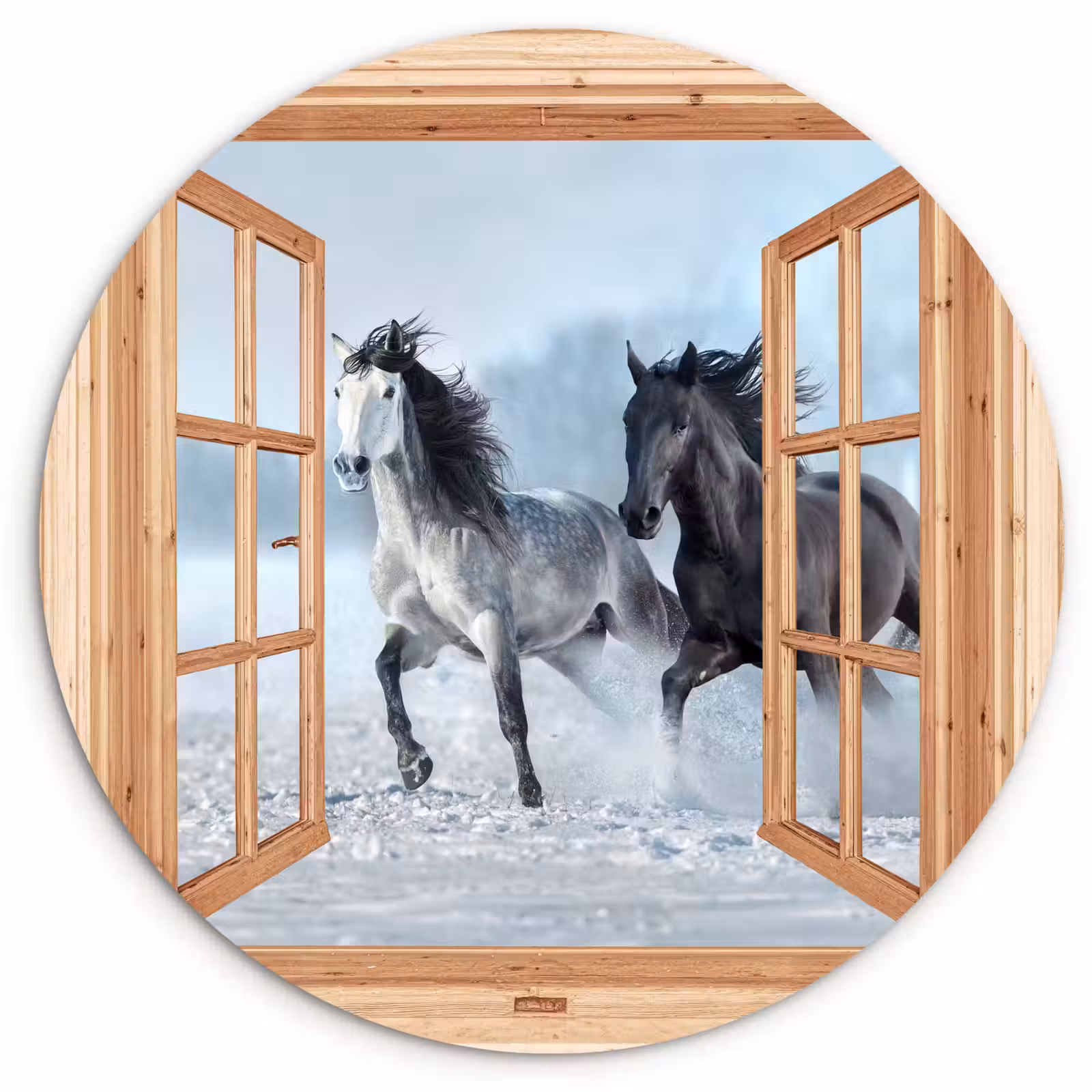 Muurcirkel - Doorkijk - Paarden - Winter - Dieren - Natuur - Hout — 1