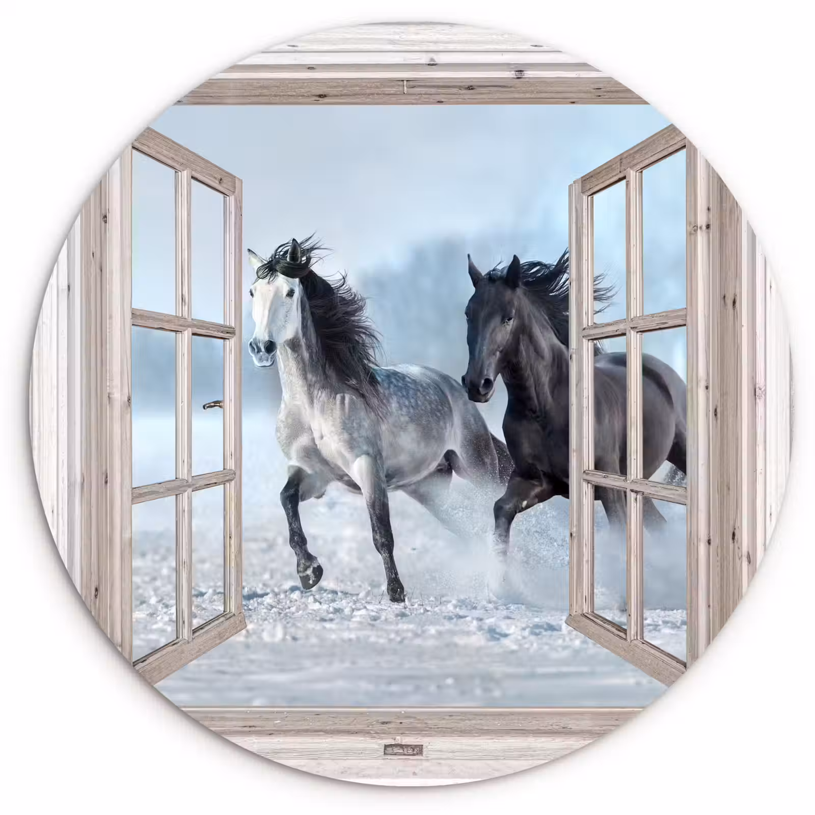 Muurcirkel - Doorkijk - Paarden - Winter - Dieren - Natuur - Wit — 1