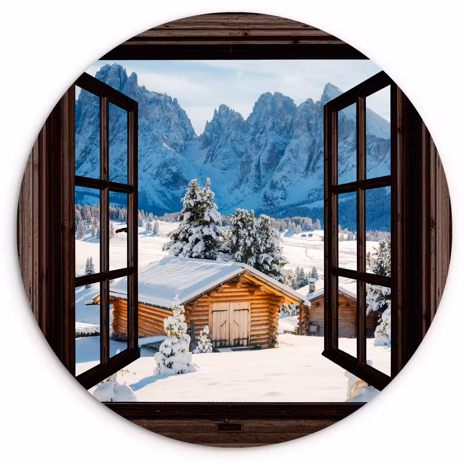 Muurcirkel - Doorkijk - Winter - Landschap - Huisje - Bergen — 1