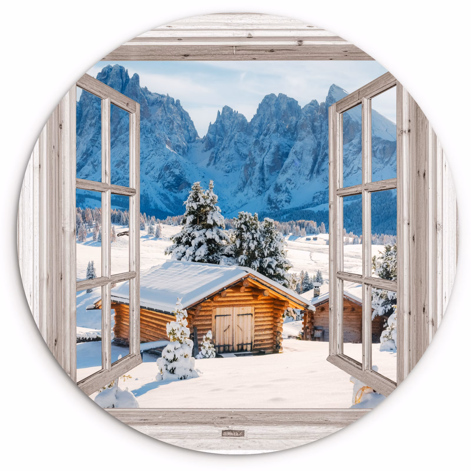 Muurcirkel - Winterlandschap - Huisje - Bergen - Uitzicht - Doorkijk - Natuur — 1