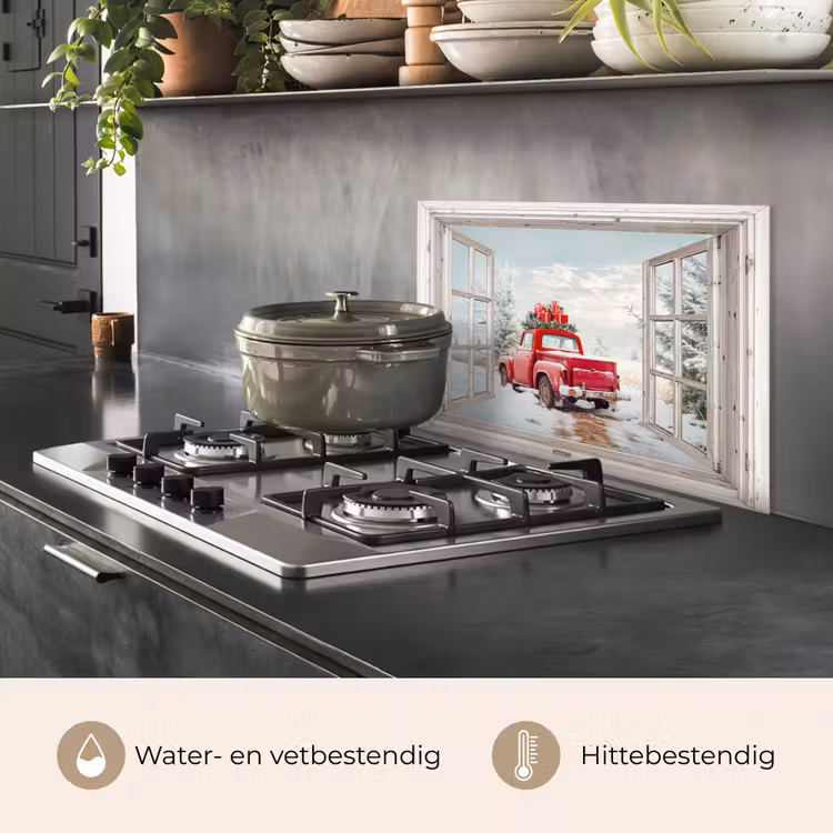 Keuken achterwand - Auto - Rood - Cadeaus - Winter - Kerst - Doorkijk - Wit — 7