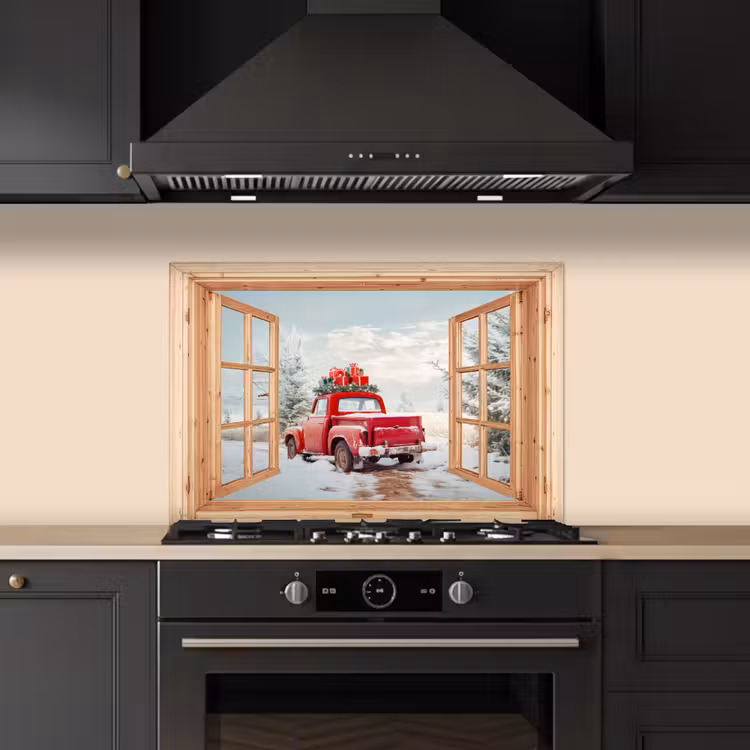 Keuken achterwand - Doorkijk - Auto - Kerst - Cadeaus - Winter - Landschap — 2