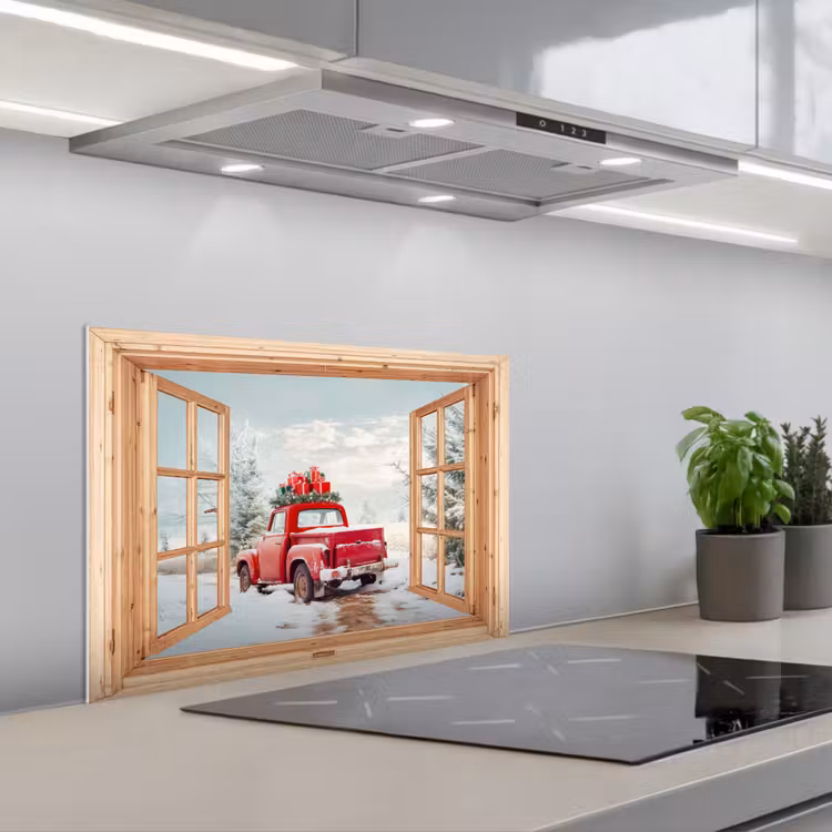 Keuken achterwand - Doorkijk - Auto - Kerst - Cadeaus - Winter - Landschap — 5