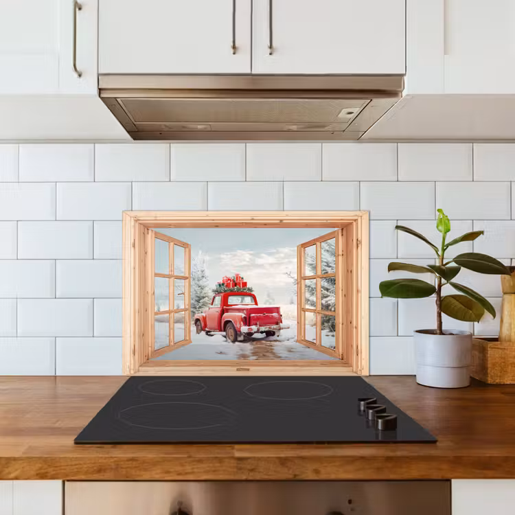 Keuken achterwand - Doorkijk - Auto - Kerst - Cadeaus - Winter - Landschap — 6